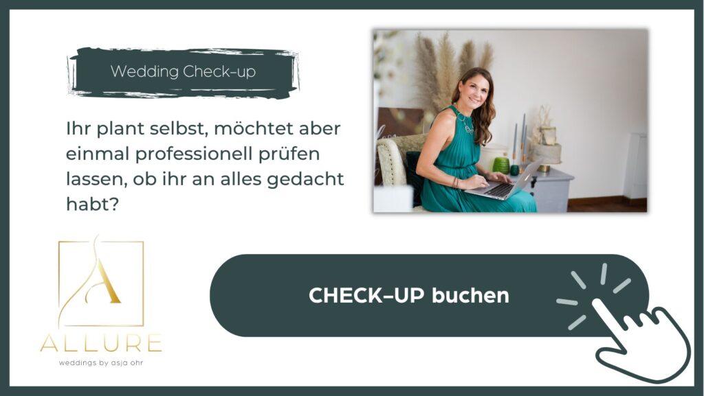Bild, Erklärung sowie Verlinkung zum Wedding Check-Up von ALLURE weddings