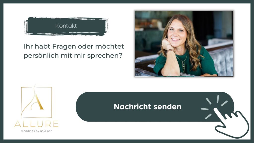 Bild, Erklärung sowie Verlinkung zum Kontaktformular von ALLURE WEDDINGS